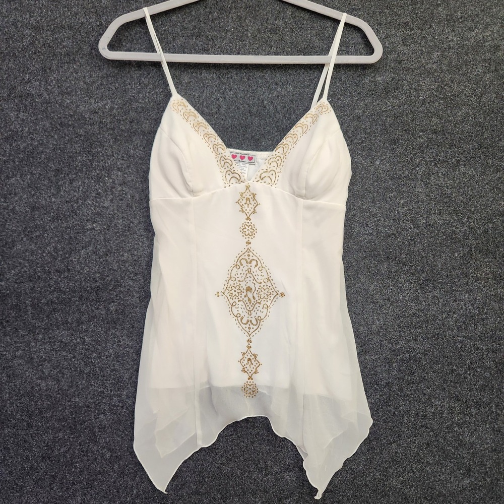 Vintage Y2K Trixxi Small White Chiffon Asymmetrical Scarf Hem Babydoll Top